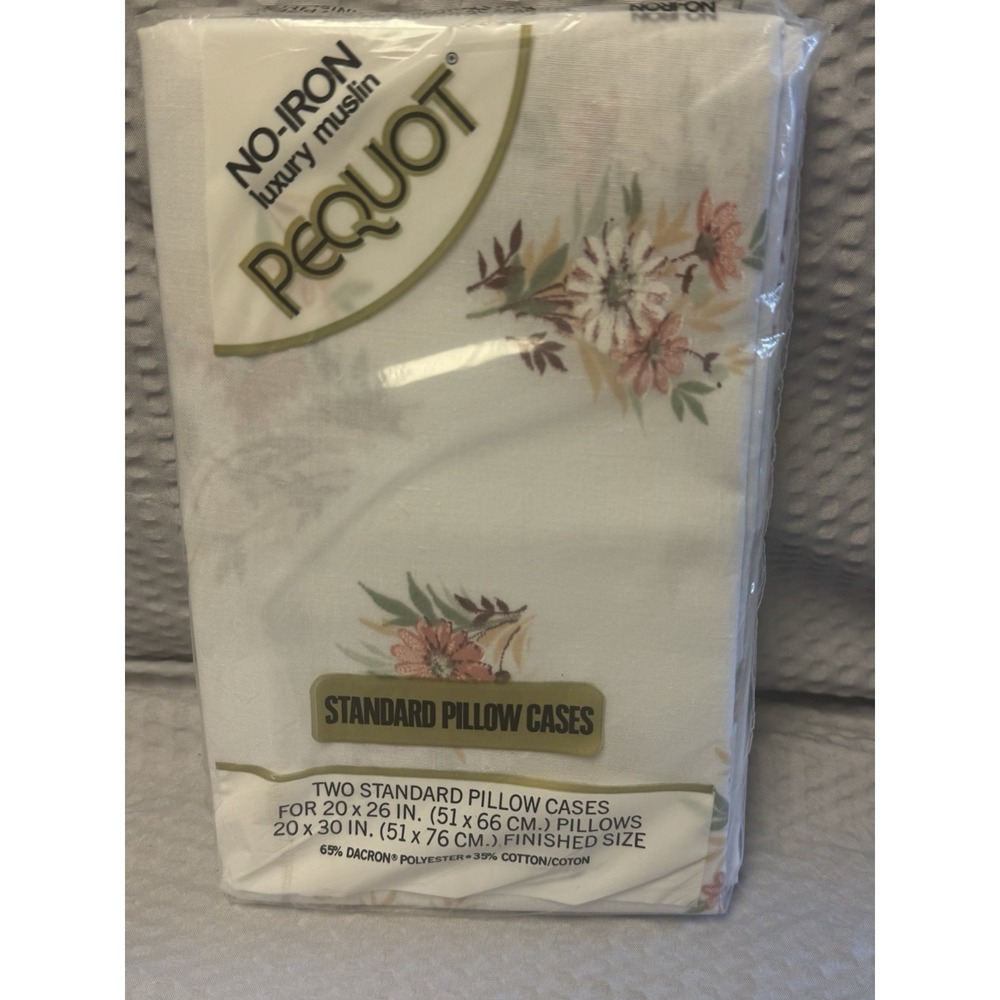 Pequot NOS Vtg Standard Pillowcases 2-Pack Muslin Cotton/Poly Blend Made‎ in USA